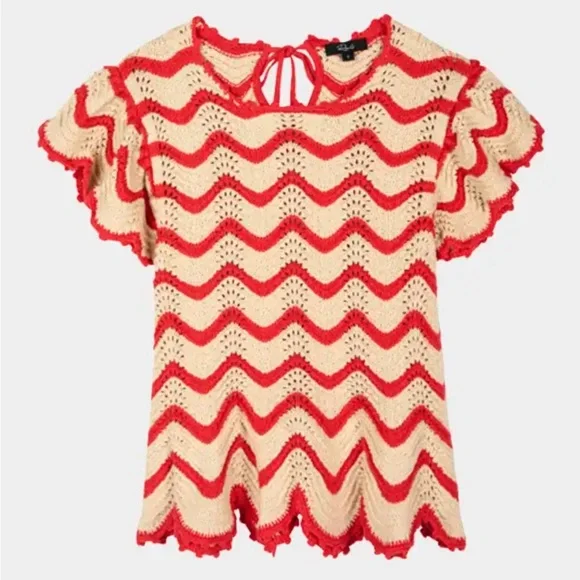 Rails Coen Flutter-Sleeve Crochet Knit Top XXS - Picture 2 of 6